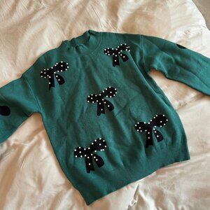 Green Bow Sweater with Pearl beading